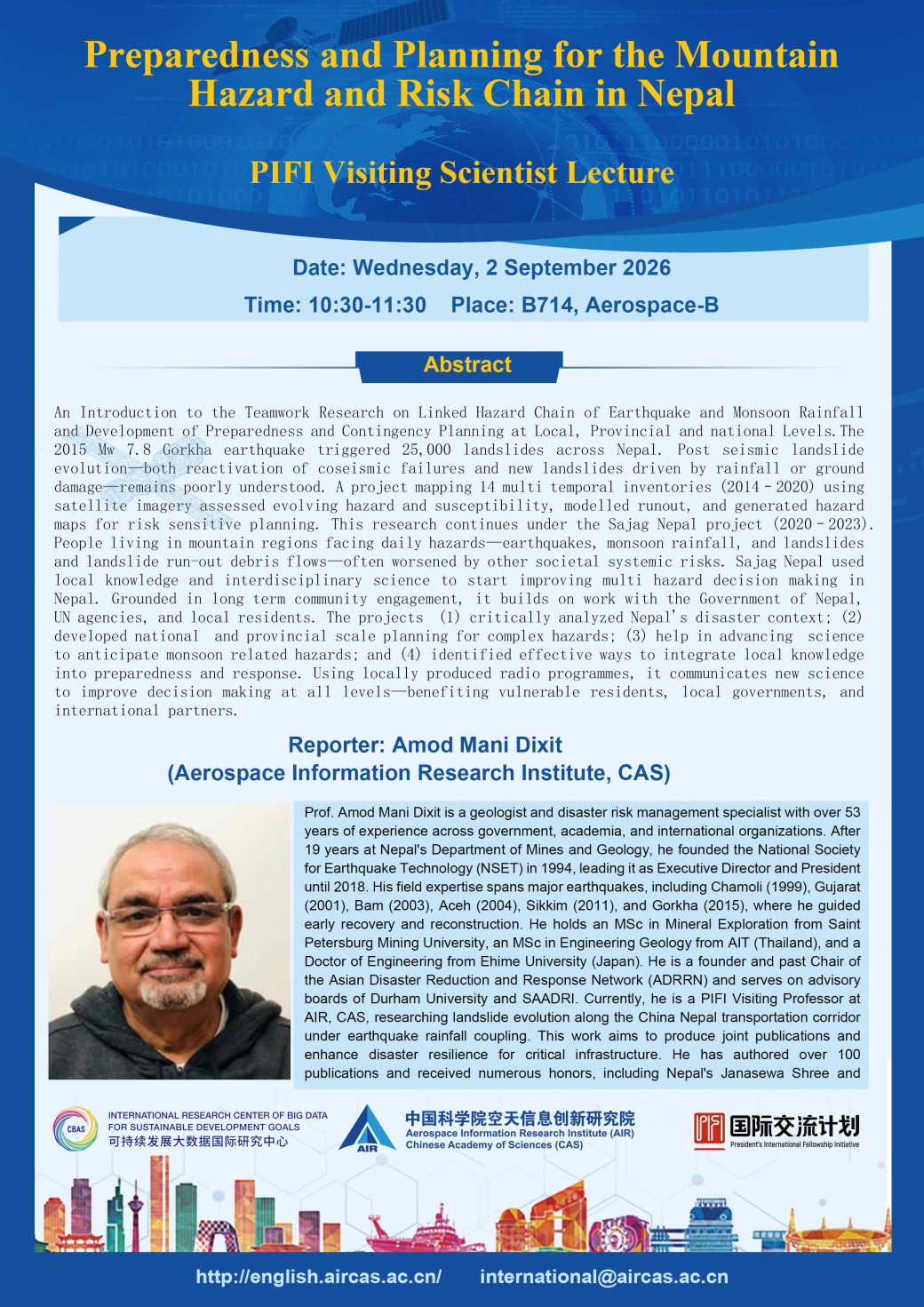 PIFI Seminar: Preparedness and Planning for the Mountain Hazard and Risk Chain in Nepal