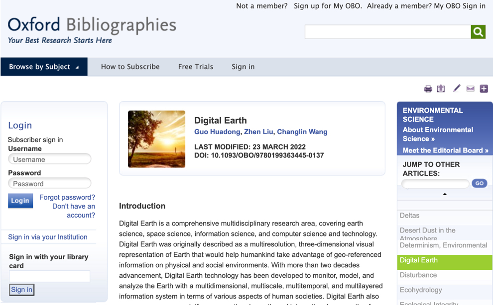 “Digital Earth” Entry Published by Oxford Bibliographies